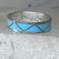 Vintage Sterling Silver Rough Reconstituted Turquoise Geometric Band Size 7.25 925