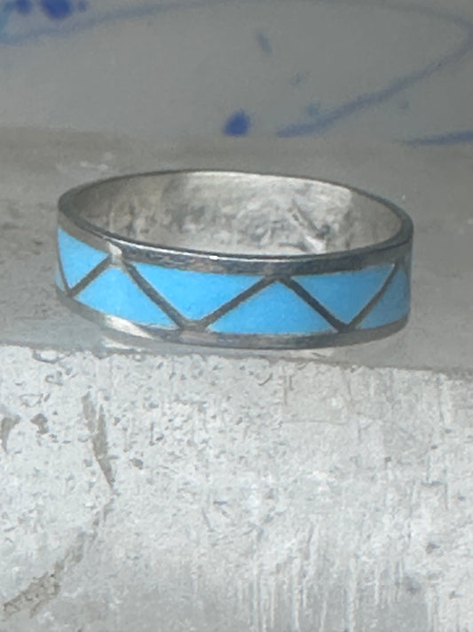 Vintage Sterling Silver Rough Reconstituted Turquoise Geometric Band Size 7.25 925