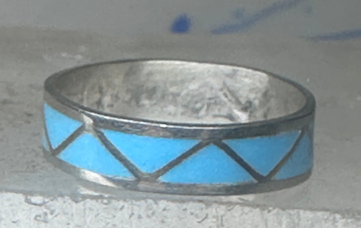 Vintage Sterling Silver Rough Reconstituted Turquoise Geometric Band Signed R Size 7.75 925