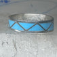 Vintage Sterling Silver Rough Reconstituted Turquoise Geometric Band Signed R Size 7.75 925