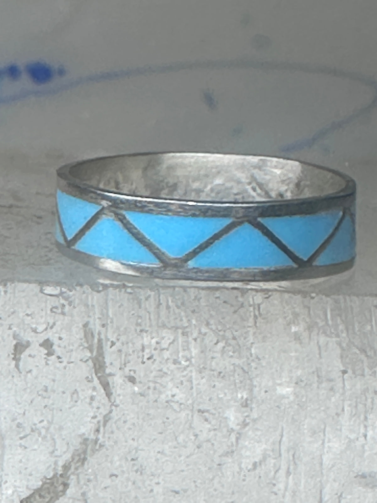 Vintage Sterling Silver Rough Reconstituted Turquoise Geometric Band Signed R Size 7.75 925