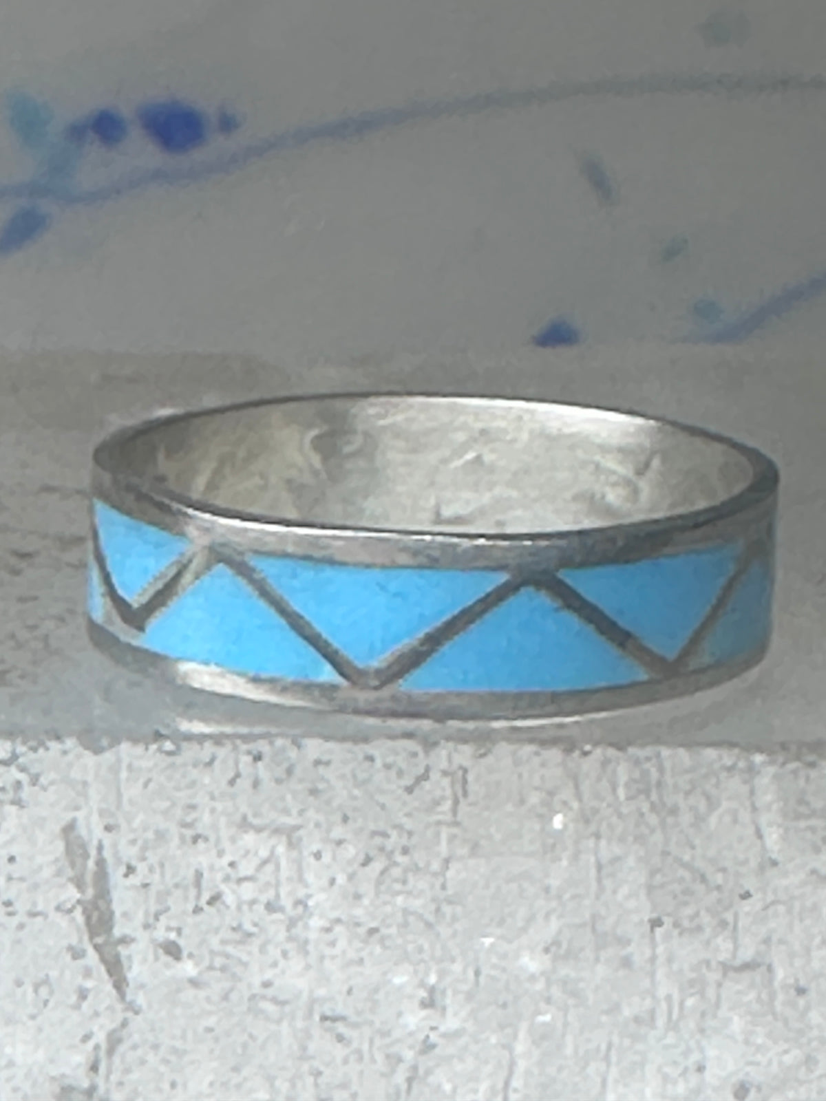Vintage Sterling Silver Rough Reconstituted Turquoise Geometric Band Signed R Size 7.75 925