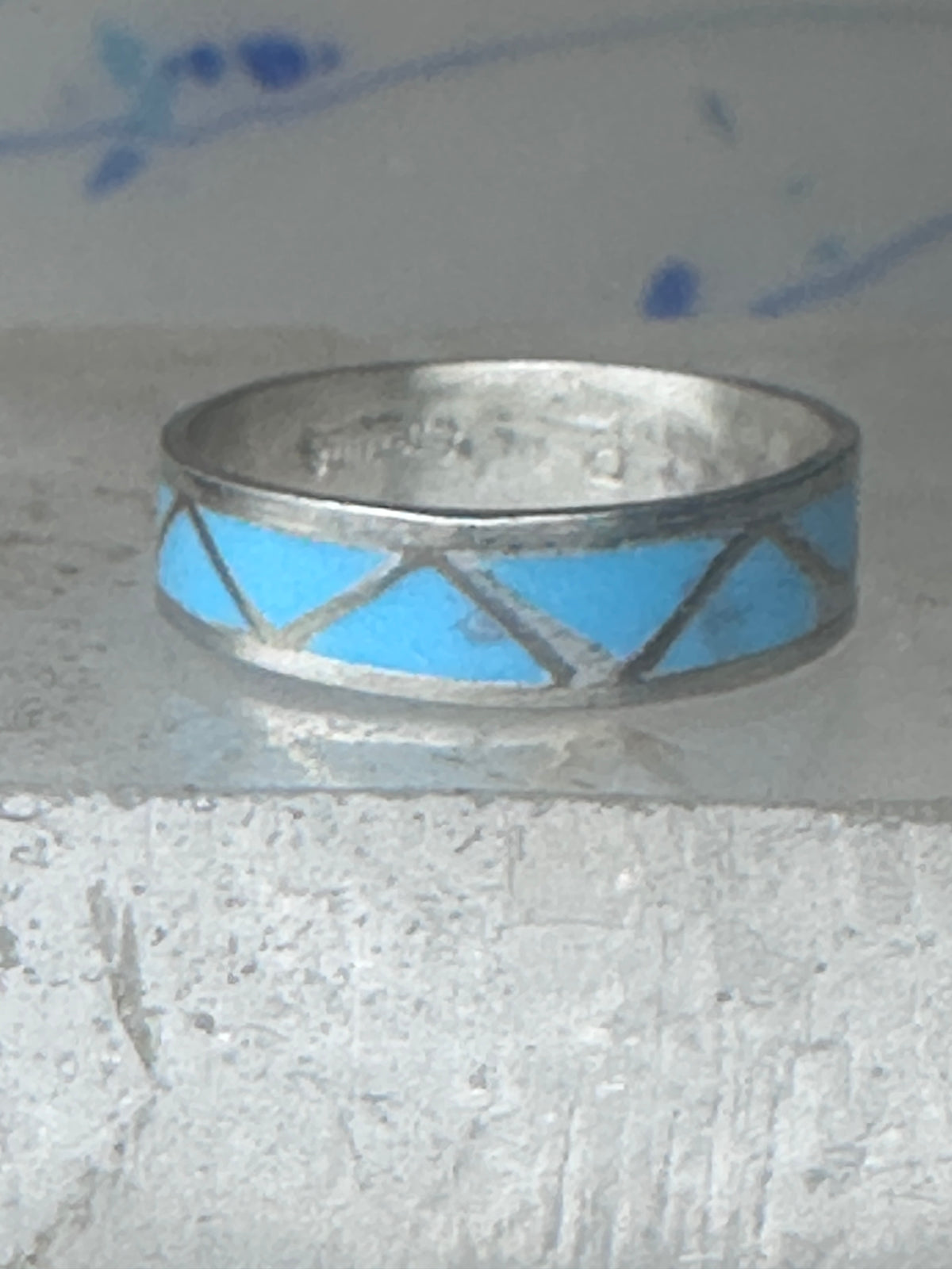 Vintage Sterling Silver Rough Reconstituted Turquoise Geometric Band Signed R Size 7.75 925
