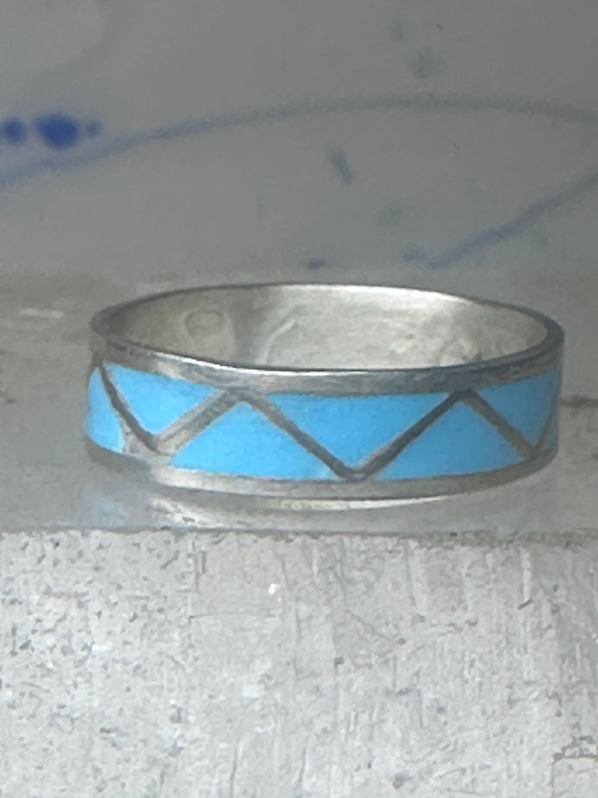 Vintage Sterling Silver Rough Reconstituted Turquoise Geometric Band Signed R Size 7.75 925
