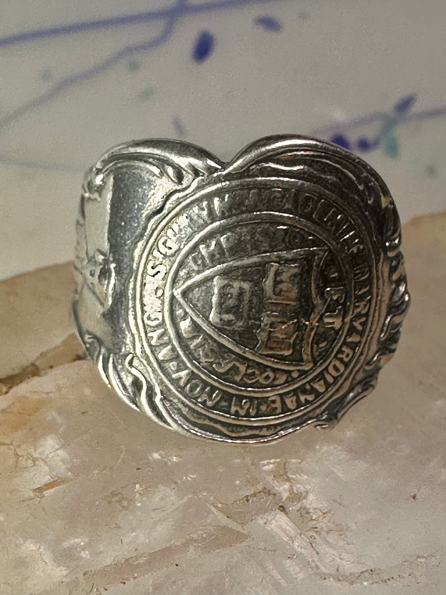 Harvard spoon ring size 7.50 Motto Seal Graduate Alumnae sterling silver band