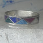 Vintage Sterling Silver Rough Reconstituted Multi Stone Geometric Band Signed R Size 8 925