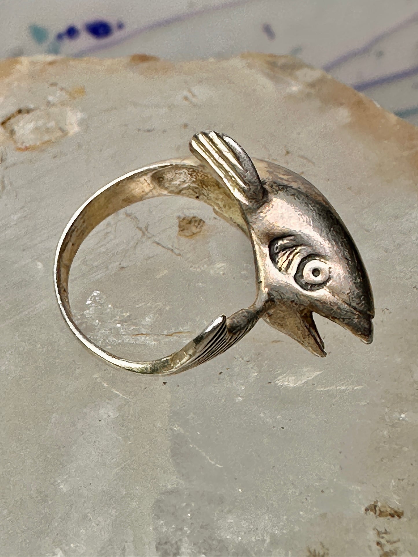 Fish ring tuna bass fishermen band size 2.25 sterling silver women pinky