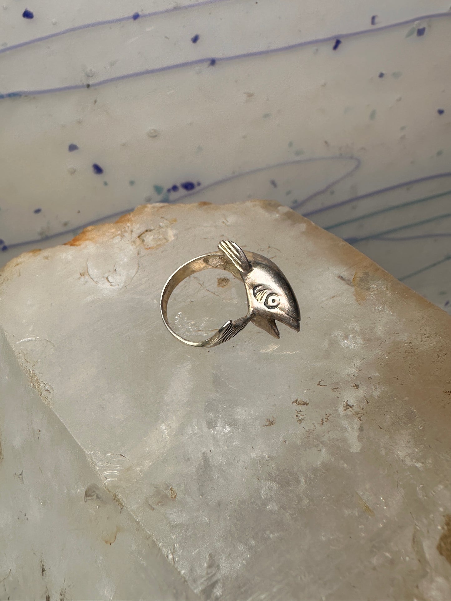 Fish ring tuna bass fishermen band size 2.25 sterling silver women pinky