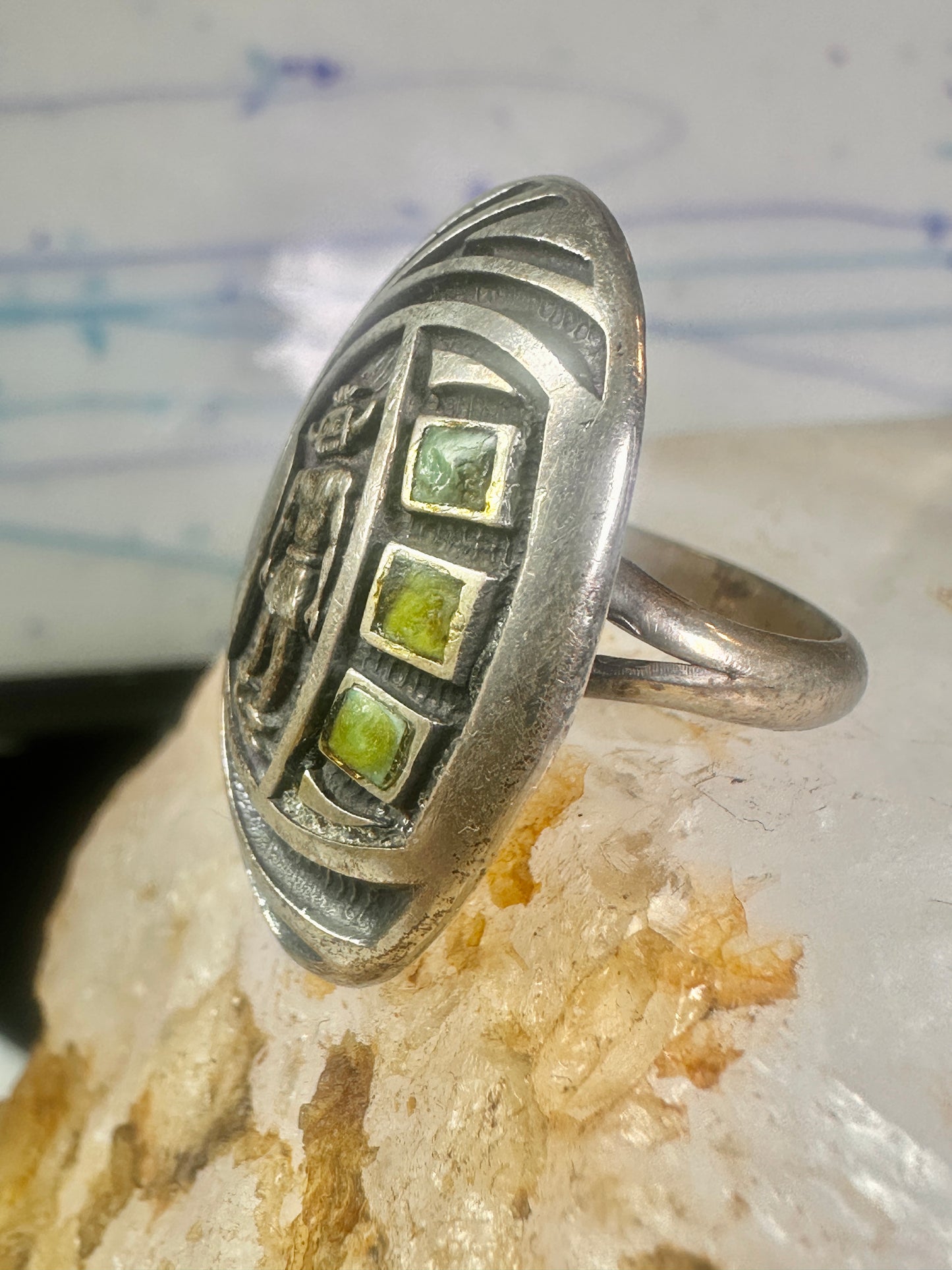 Hopi Kachina ring mudman turquoise size 4.75 sterling silver women