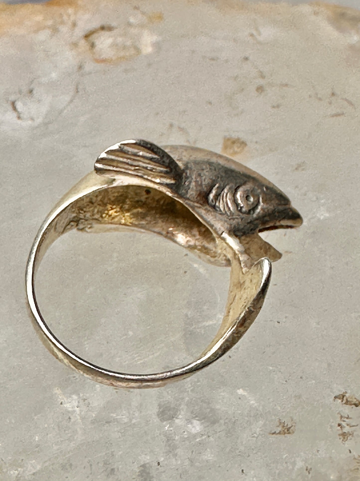 Fish ring tuna bass fishermen band size 2.25 sterling silver women pinky