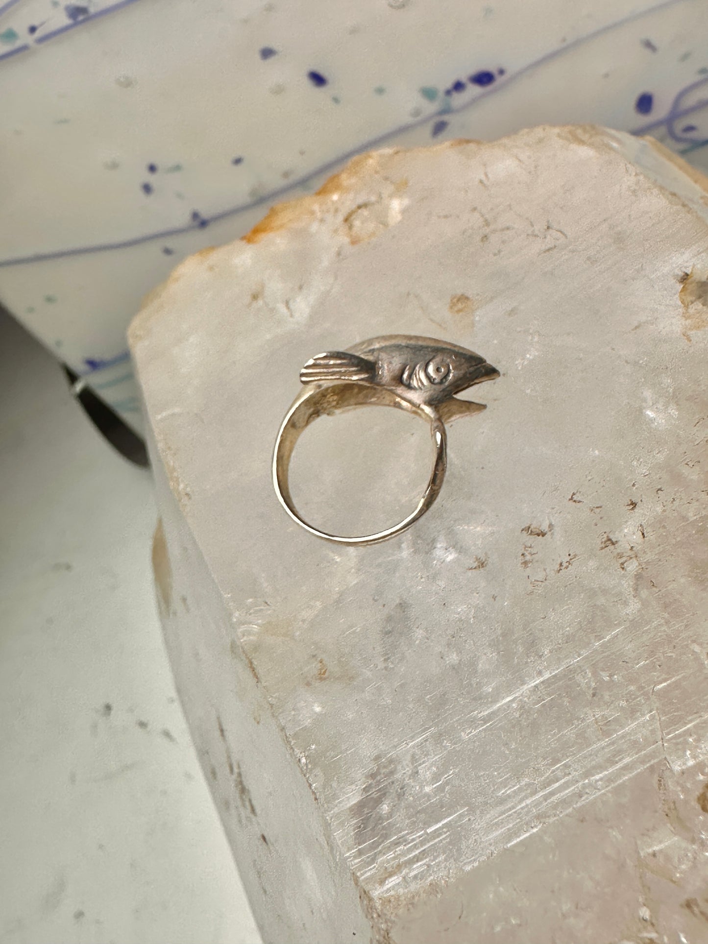 Fish ring tuna bass fishermen band size 2.25 sterling silver women pinky