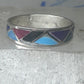 Vintage Sterling Silver Rough Reconstituted Multi Stone Geometric Band Signed R Size 8 925