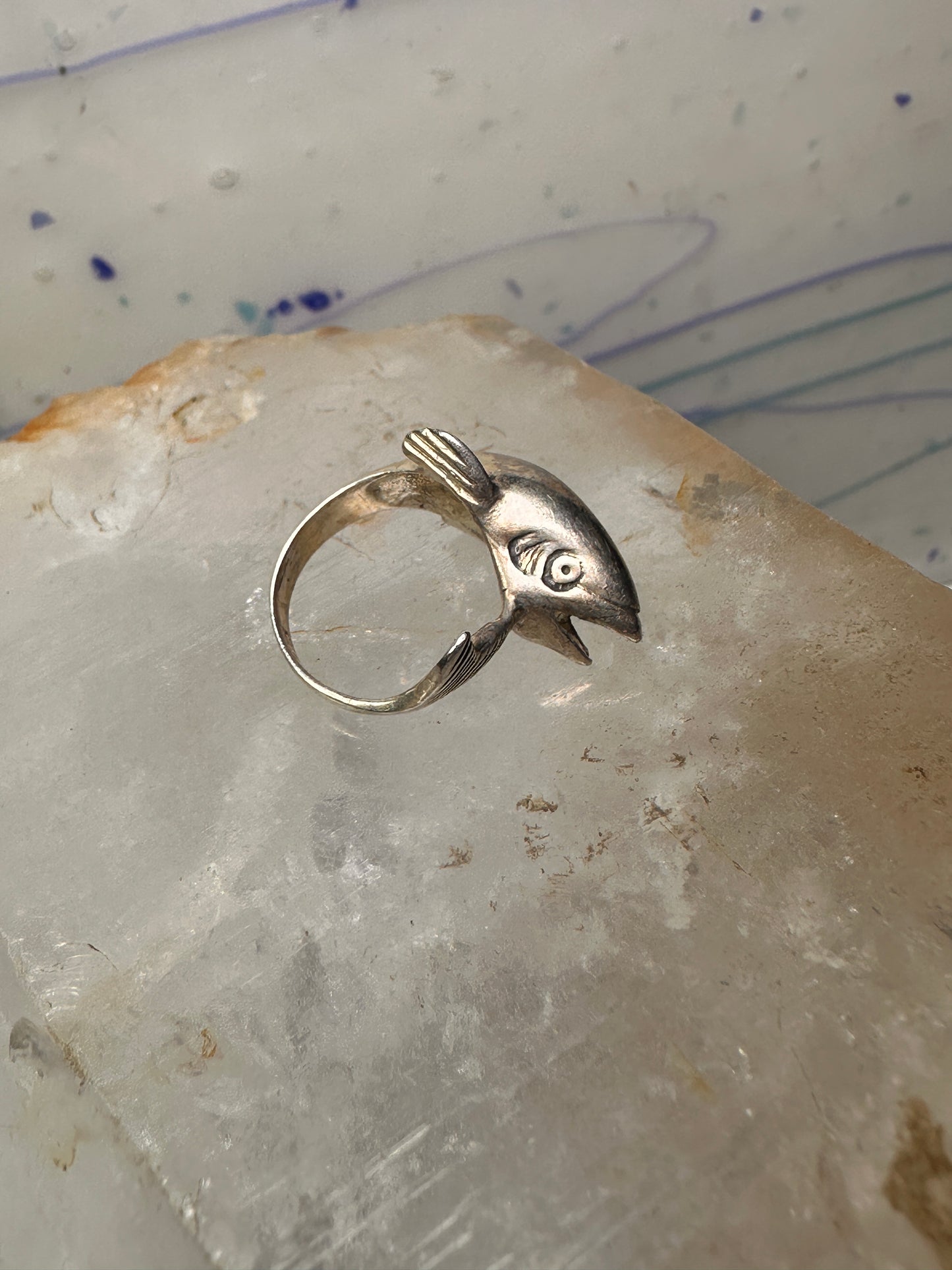 Fish ring tuna bass fishermen band size 2.25 sterling silver women pinky