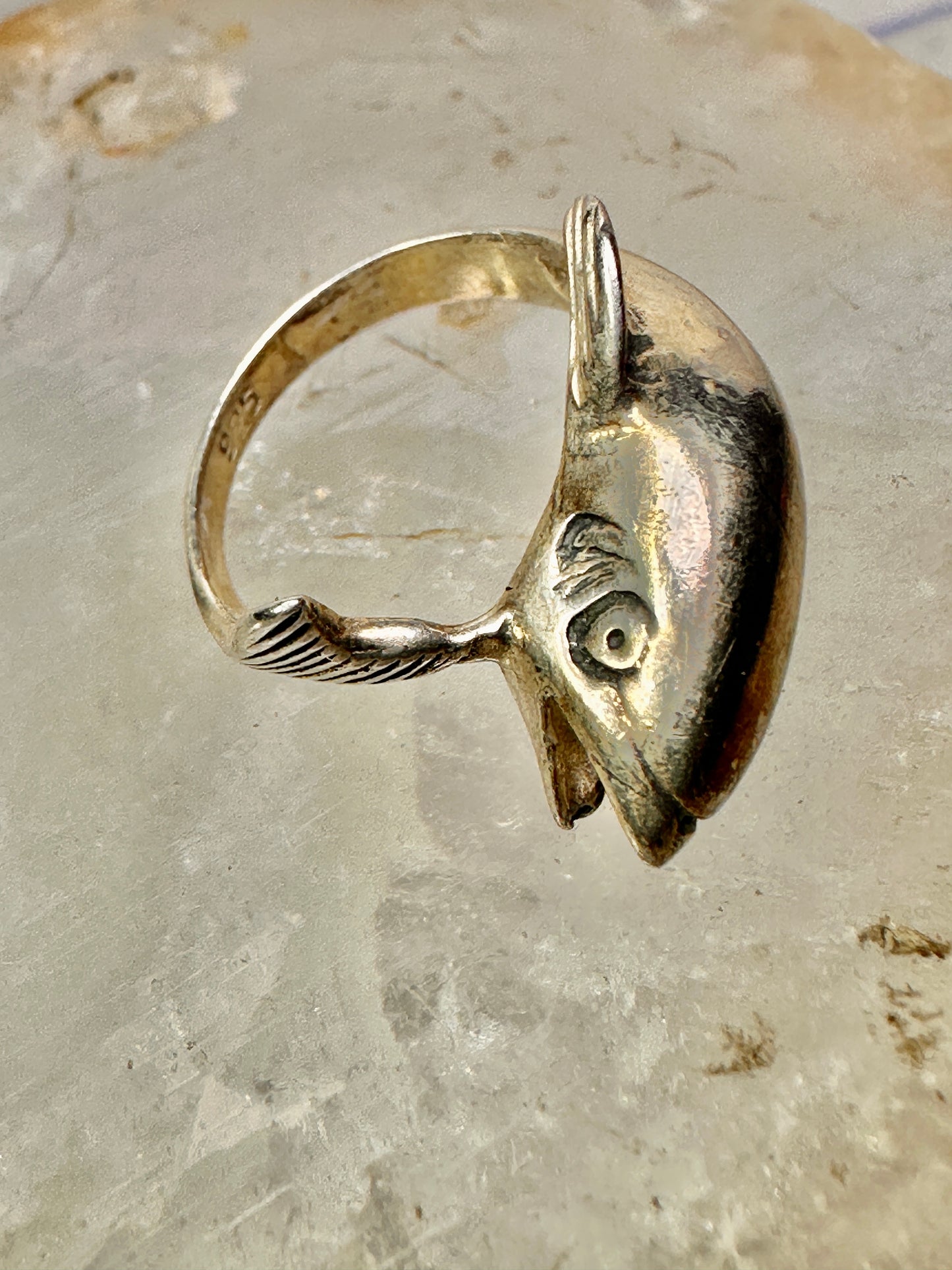 Fish ring tuna bass fishermen band size 2.25 sterling silver women pinky
