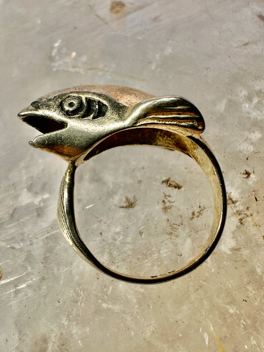 Fish ring tuna bass fishermen band size 2.25 sterling silver women pinky