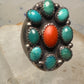 Navajo ring Heavy turquoise coral band size 10.75 sterling silver women men