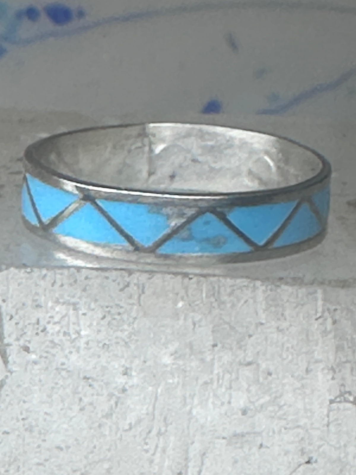 Vintage Sterling Silver Rough Reconstituted Turquoise Geometric Band AS IS Size 11.25 925