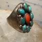 Navajo ring Heavy turquoise coral band size 10.75 sterling silver women men