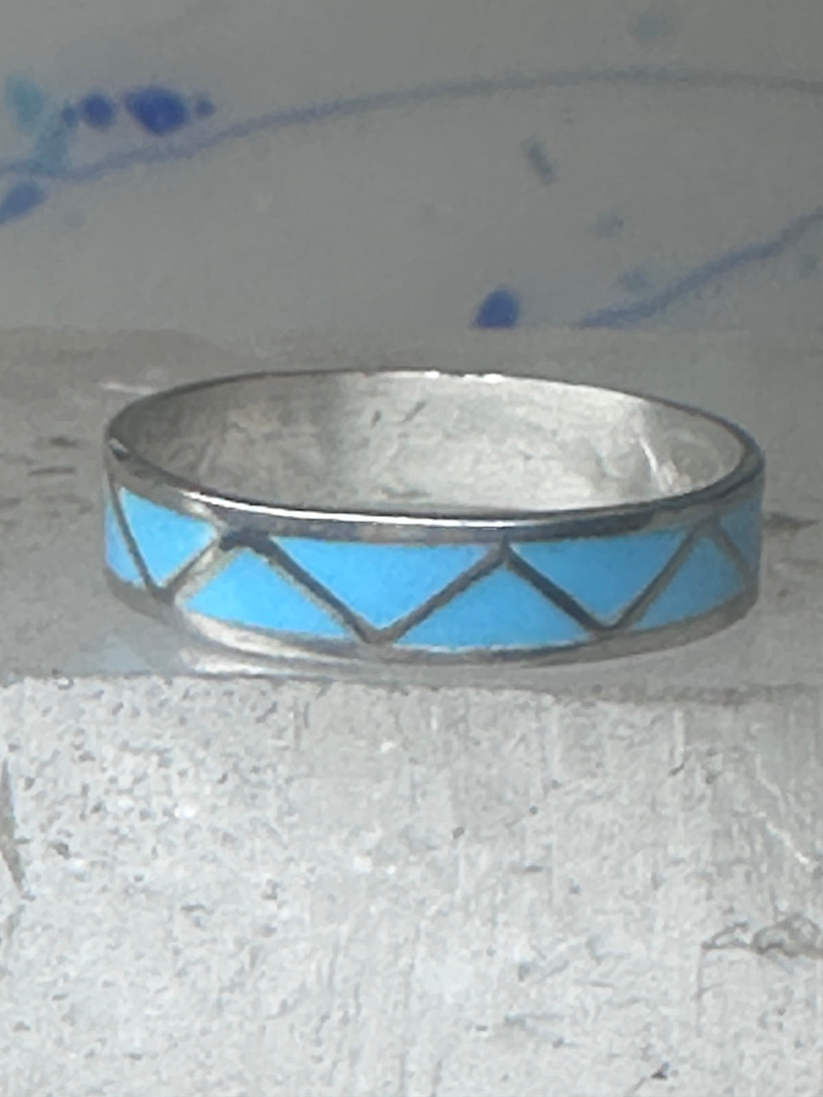 Vintage Sterling Silver Rough Reconstituted Turquoise Geometric Band AS IS Size 11.25 925