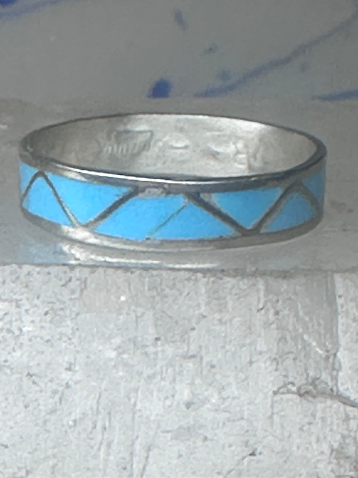 Vintage Sterling Silver Rough Reconstituted Turquoise Geometric Band AS IS Size 11.25 925