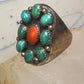 Navajo ring Heavy turquoise coral band size 10.75 sterling silver women men