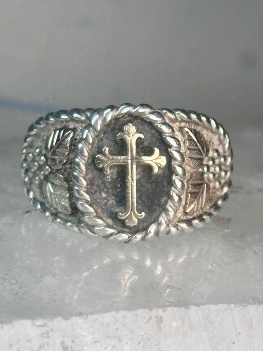 Black Hills Gold ring religious Cross Size 10.75 Vintage sterling silver men women