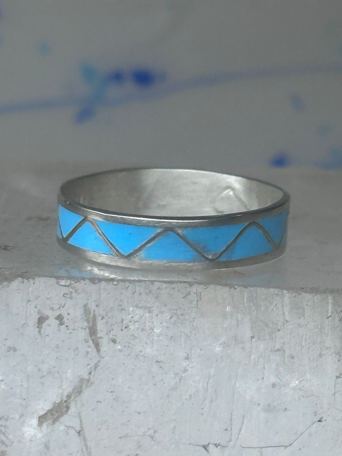 Vintage Sterling Silver Rough Reconstituted Turquoise Geometric Band AS IS Size 11.25 925