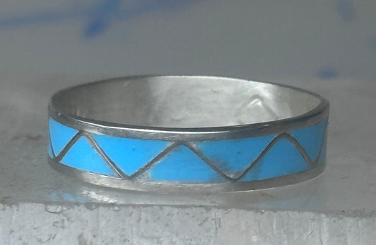 Vintage Sterling Silver Rough Reconstituted Turquoise Geometric Band AS IS Size 11.25 925