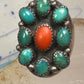 Navajo ring Heavy turquoise coral band size 10.75 sterling silver women men