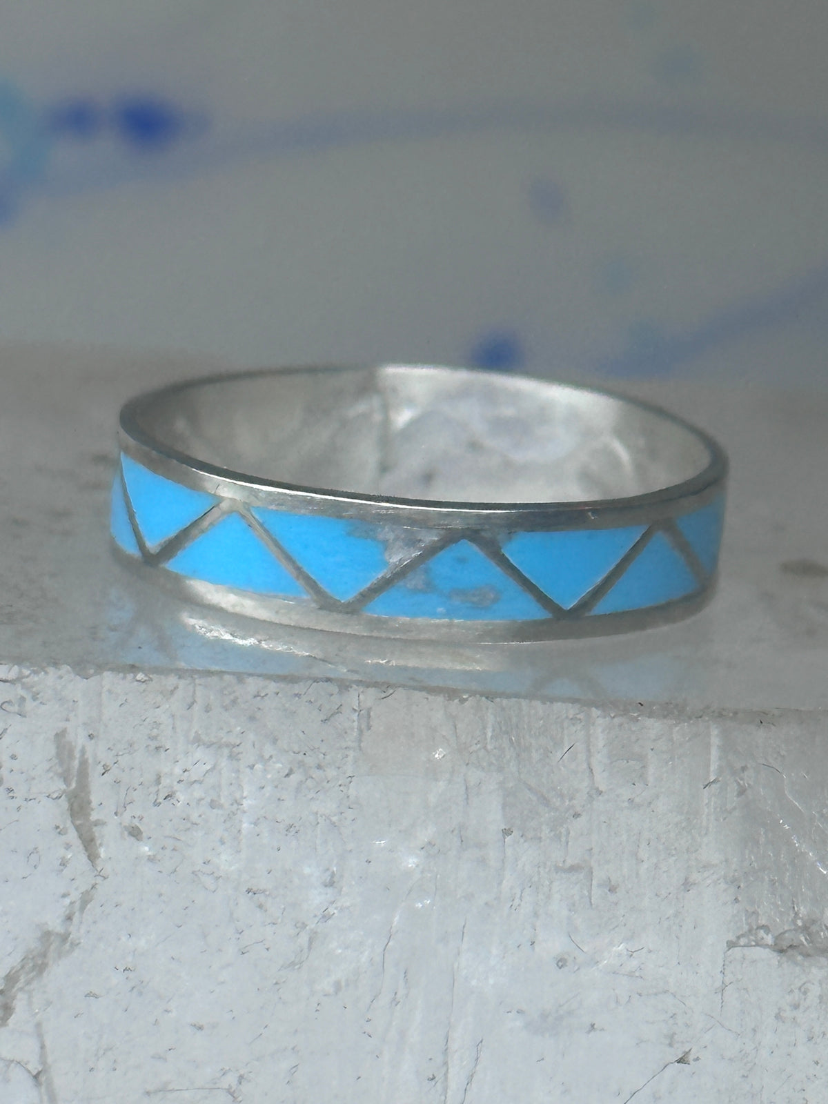 Vintage Sterling Silver Rough Reconstituted Turquoise Geometric Band AS IS Size 11.25 925