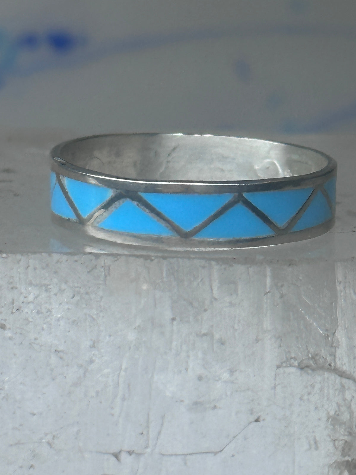Vintage Sterling Silver Rough Reconstituted Turquoise Geometric Band AS IS Size 11.25 925