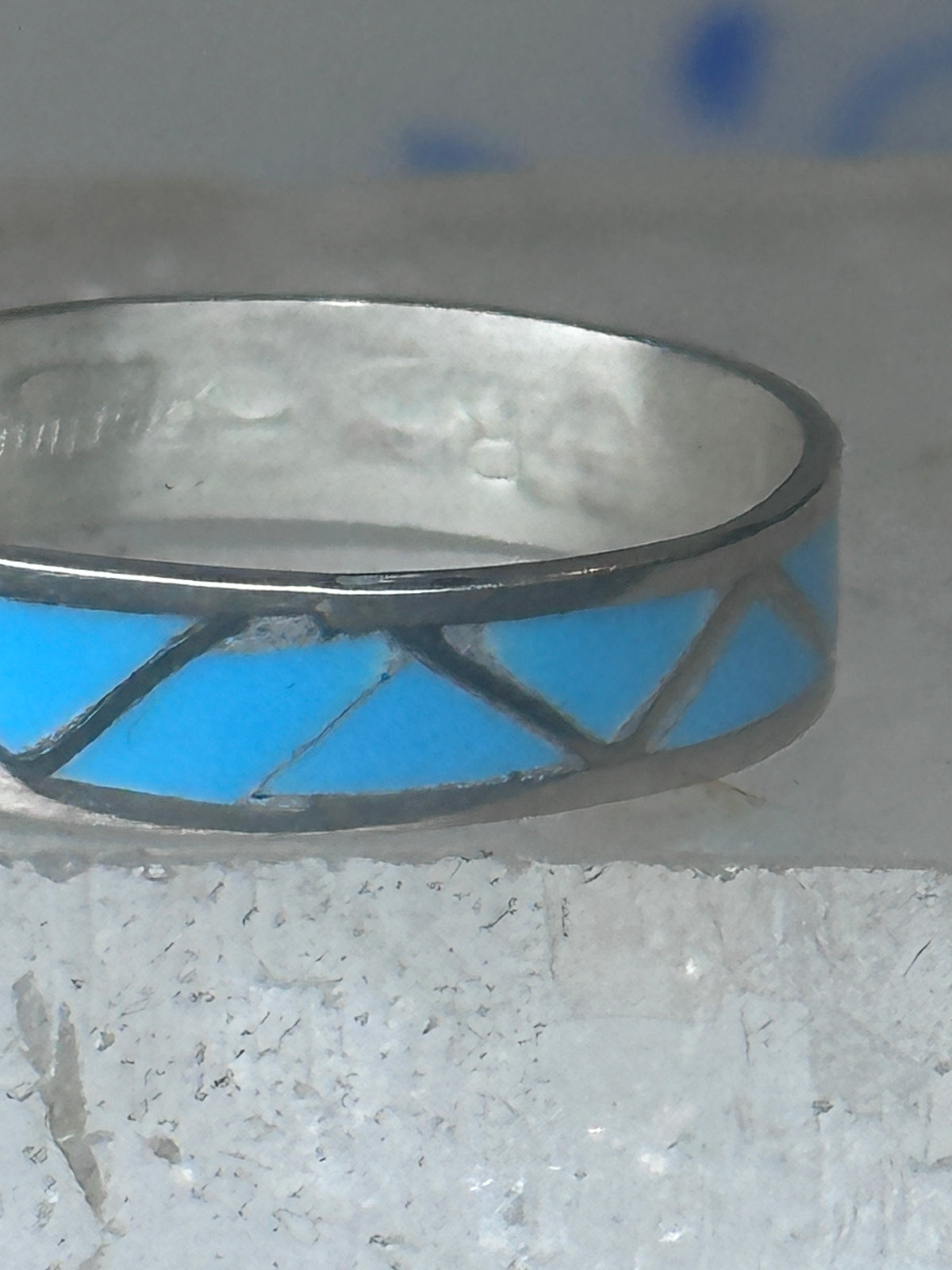 Vintage Sterling Silver Rough Reconstituted Turquoise Geometric Band AS IS Size 11.25 925
