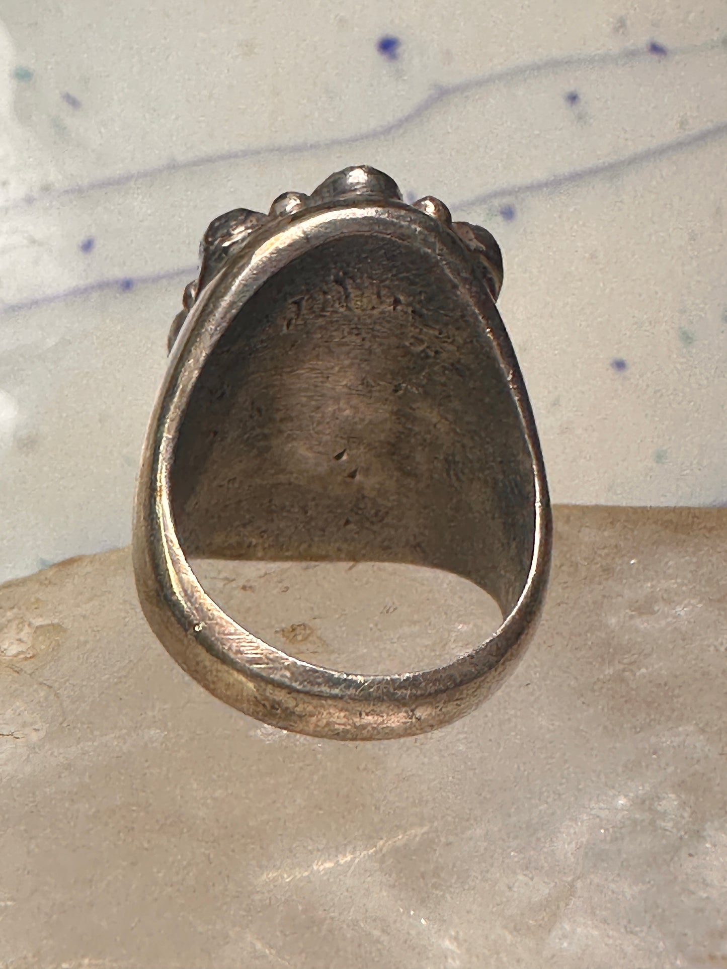 Navajo ring Heavy turquoise coral band size 10.75 sterling silver women men