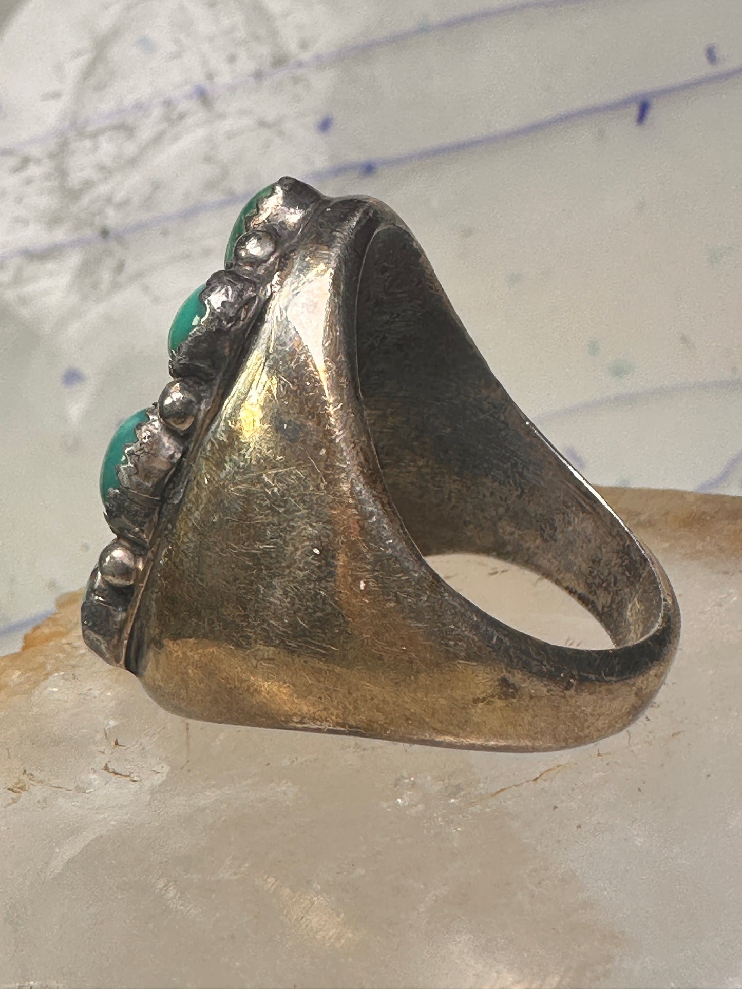 Navajo ring Heavy turquoise coral band size 10.75 sterling silver women men