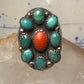 Navajo ring Heavy turquoise coral band size 10.75 sterling silver women men