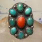 Navajo ring Heavy turquoise coral band size 10.75 sterling silver women men