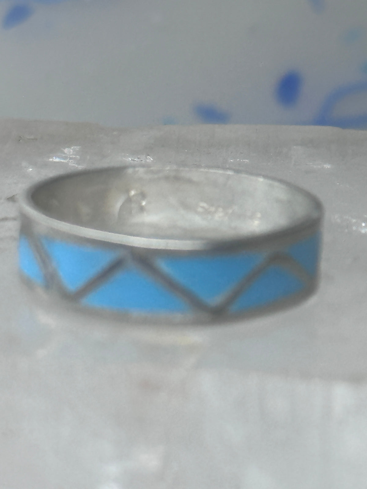 Vintage Sterling Silver Rough Reconstituted Turquoise Geometric Band Size 7.25 925
