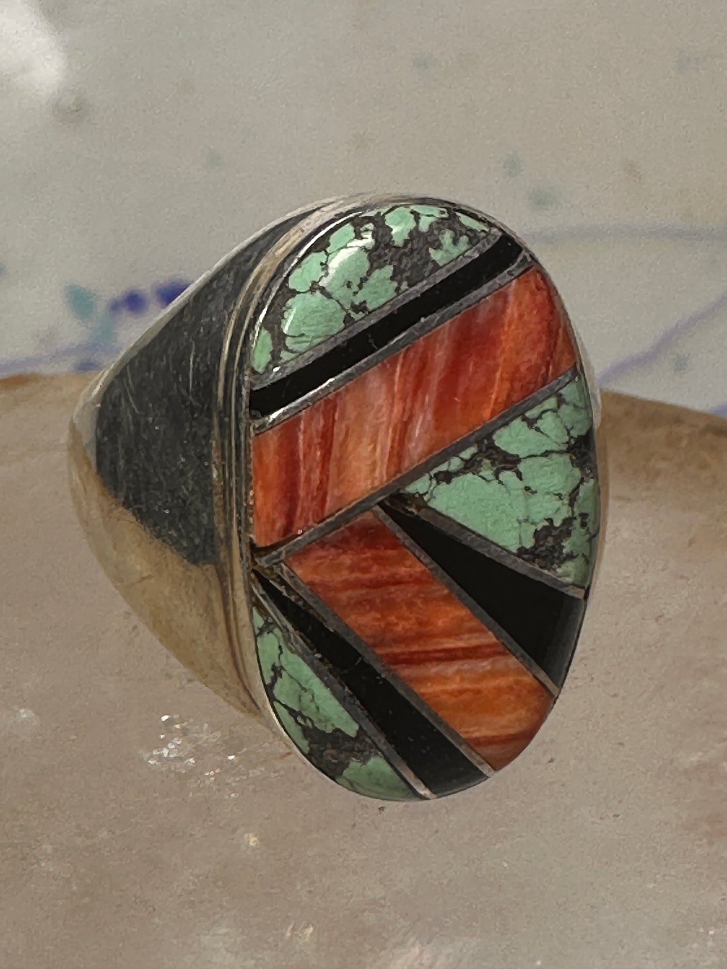 Navajo ring turquoise coral band size 10 sterling silver women men