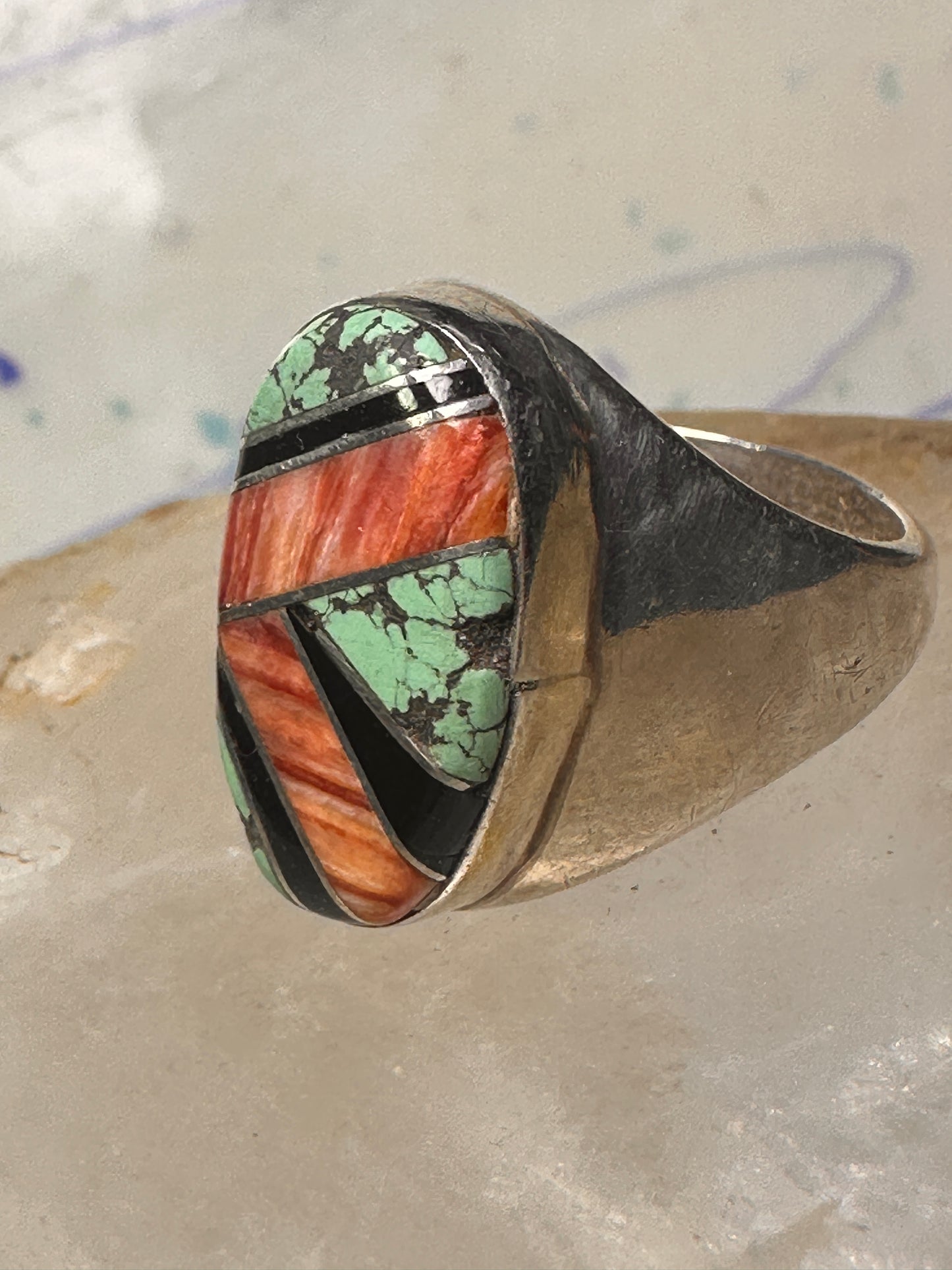 Navajo ring turquoise coral band size 10 sterling silver women men