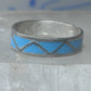 Vintage Sterling Silver Rough Reconstituted Turquoise Geometric Band Size 7.25 925