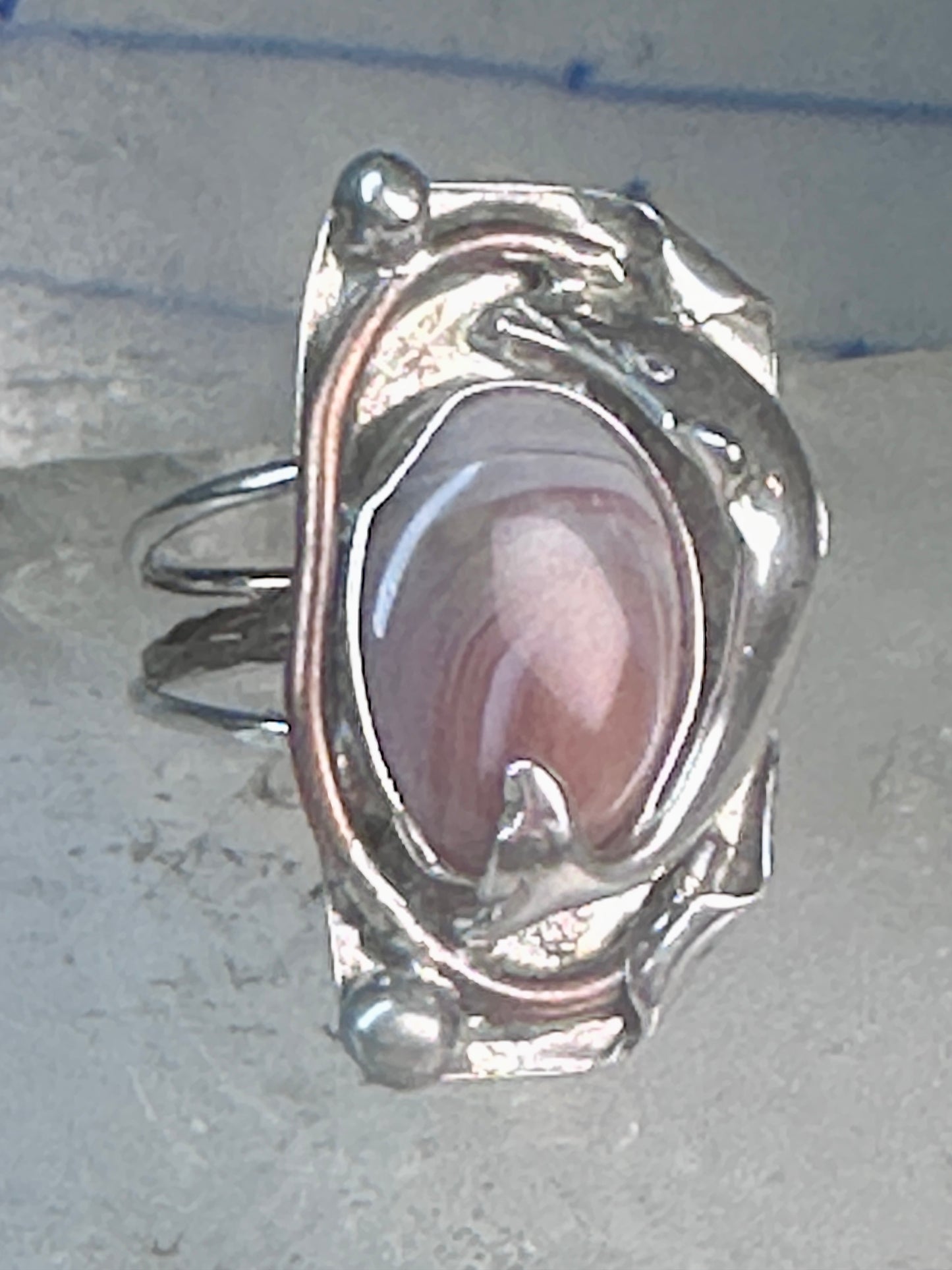 Long Dolphin ring Agate Size 7 Vintage sterling silver women