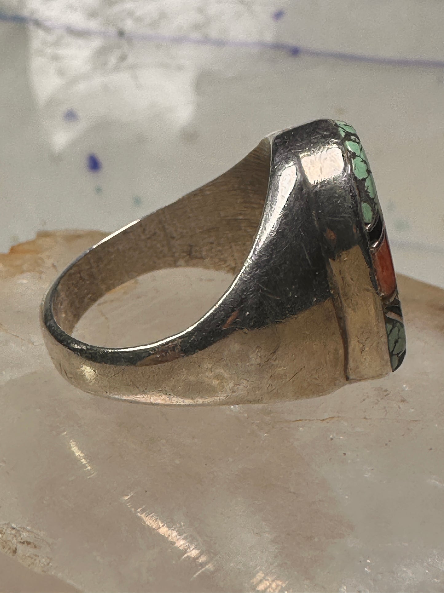 Navajo ring turquoise coral band size 10 sterling silver women men