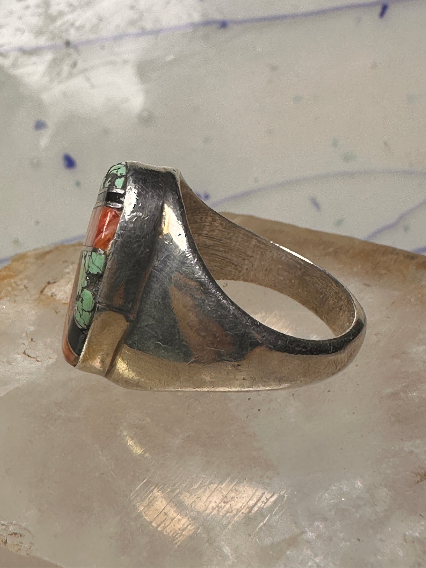 Navajo ring turquoise coral band size 10 sterling silver women men