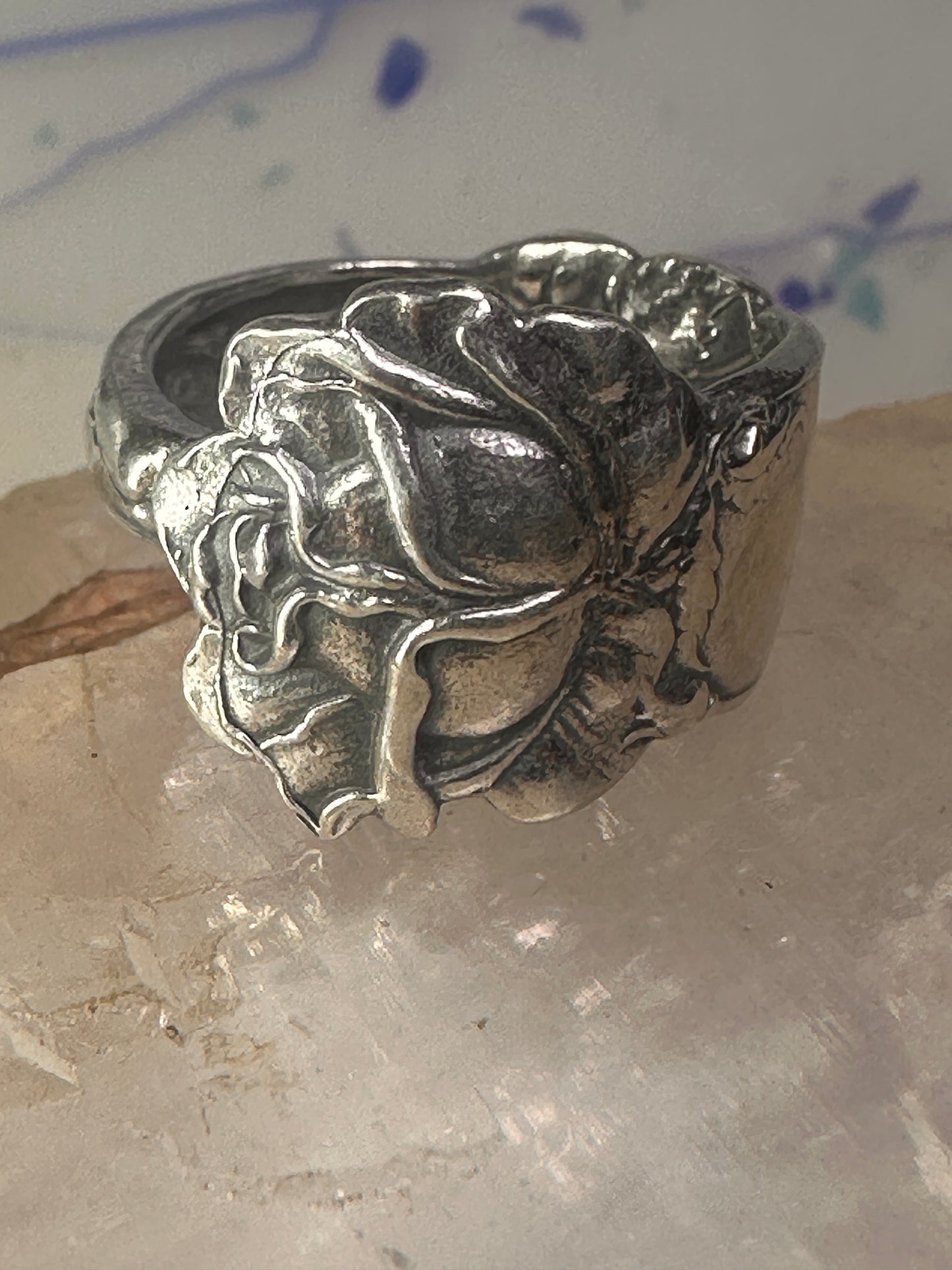 Rose spoon ring size 7.50 adjustable flower floral sterling silver band