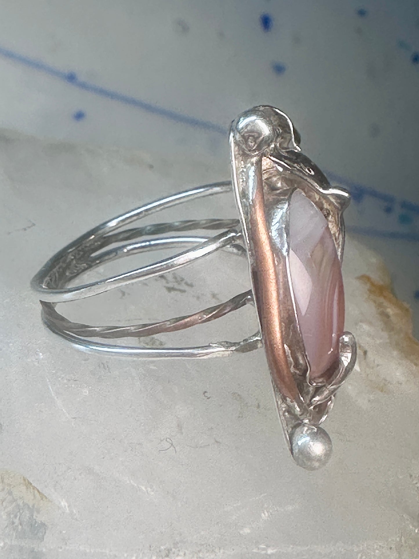 Long Dolphin ring Agate Size 7 Vintage sterling silver women