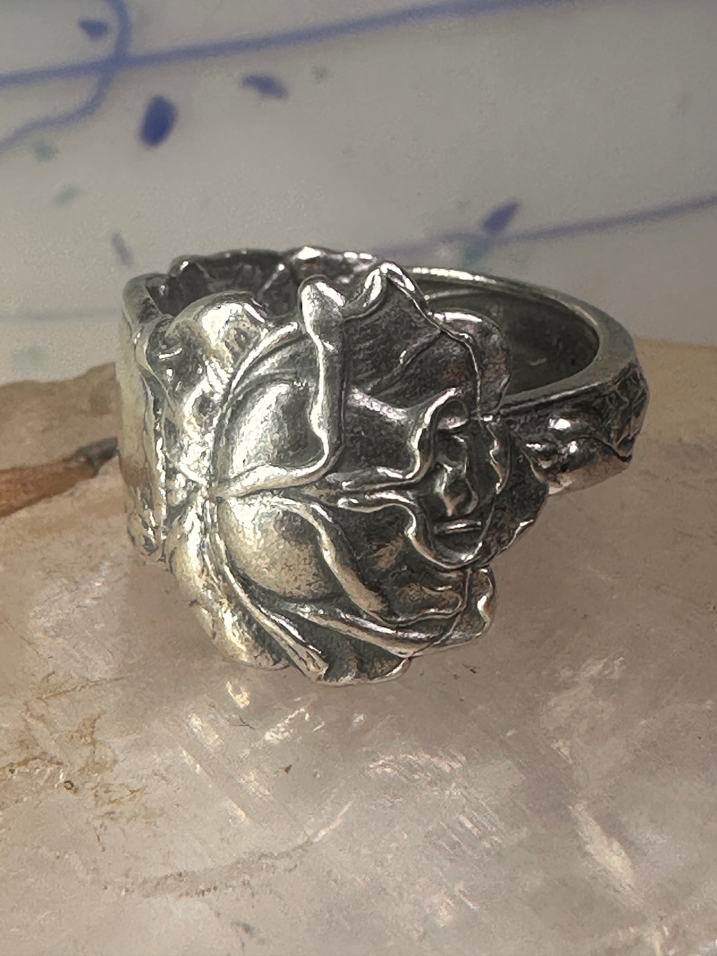 Rose spoon ring size 7.50 adjustable flower floral sterling silver band