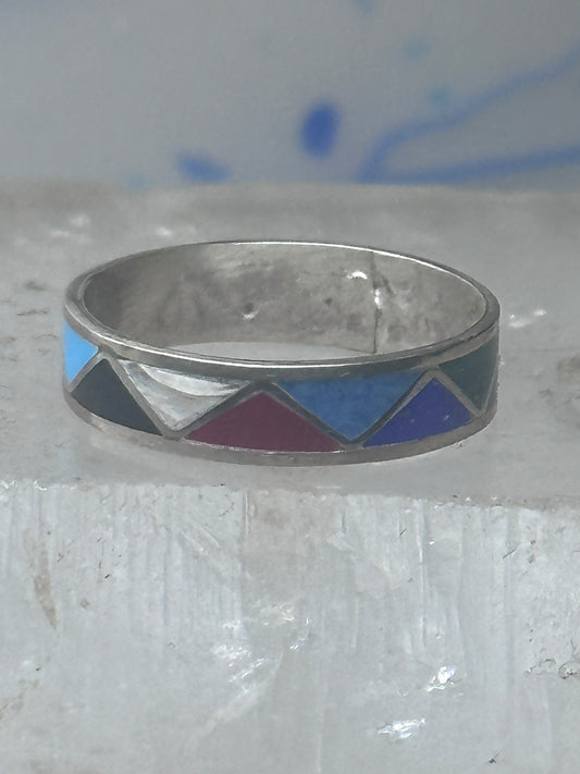 Vintage Sterling Silver Rough Reconstituted Multi Stone Geometric Band Signed R Size 9 925