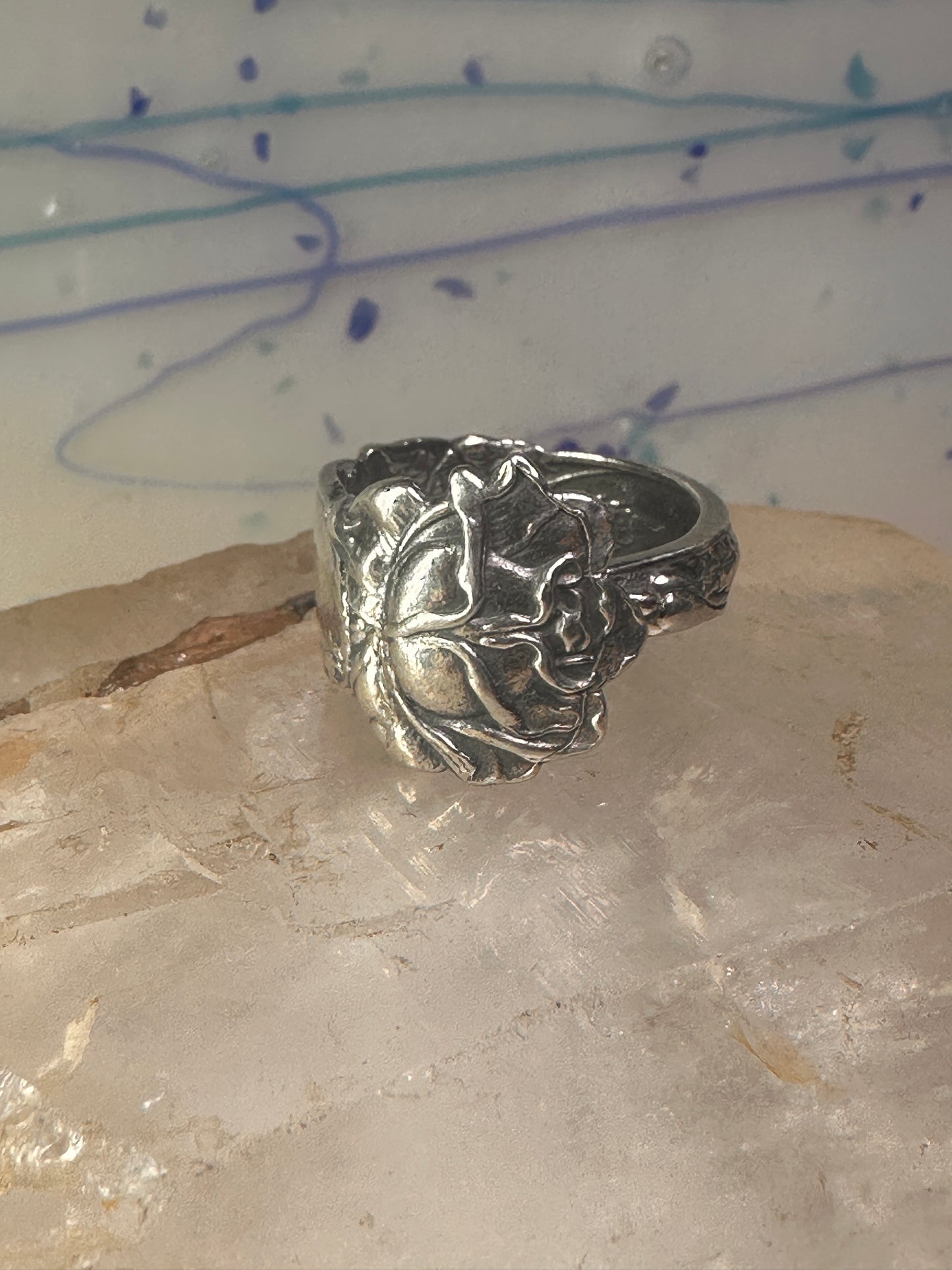 Rose spoon ring size 7.50 adjustable flower floral sterling silver band