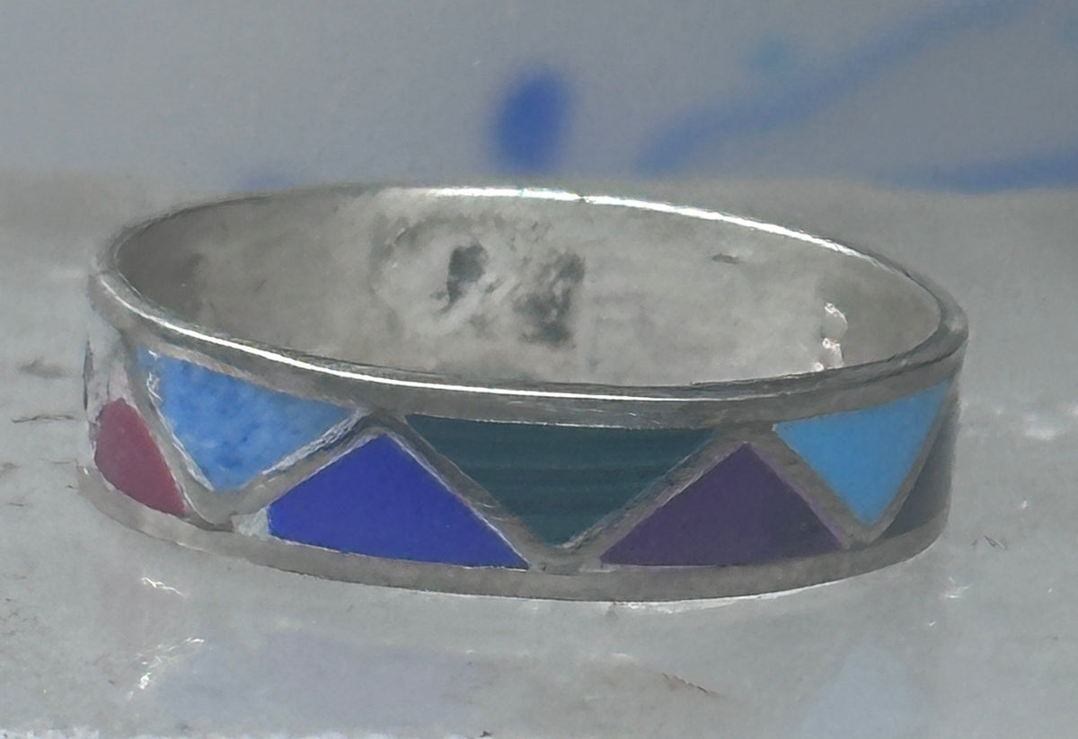 Vintage Sterling Silver Rough Reconstituted Multi Stone Geometric Band Signed R Size 9 925