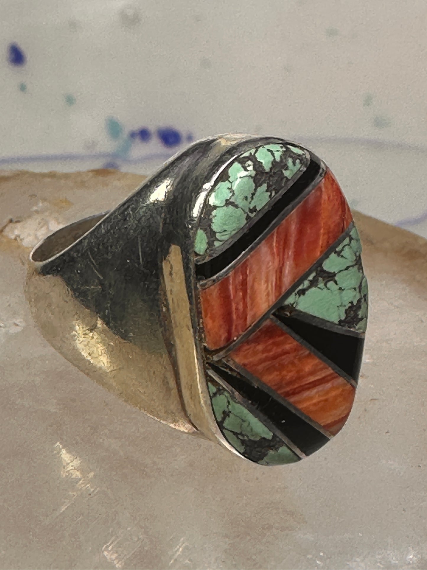 Navajo ring turquoise coral band size 10 sterling silver women men